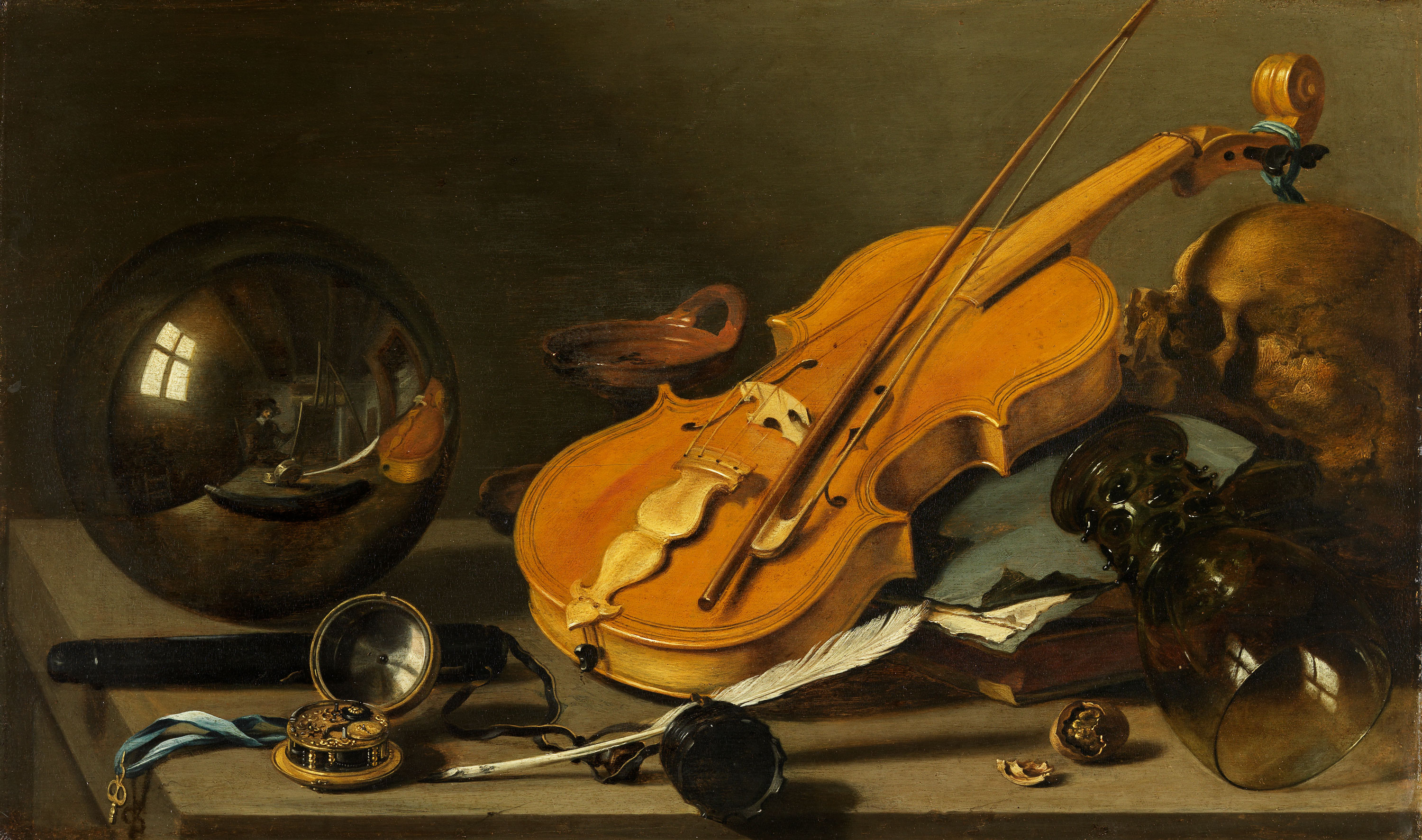 Pieter Claesz, "Vanitas Still Life with Self-Portrait", C.1628, Exhibited at: The Exhibition Collections of the Germanisches National museum, Nuremberg